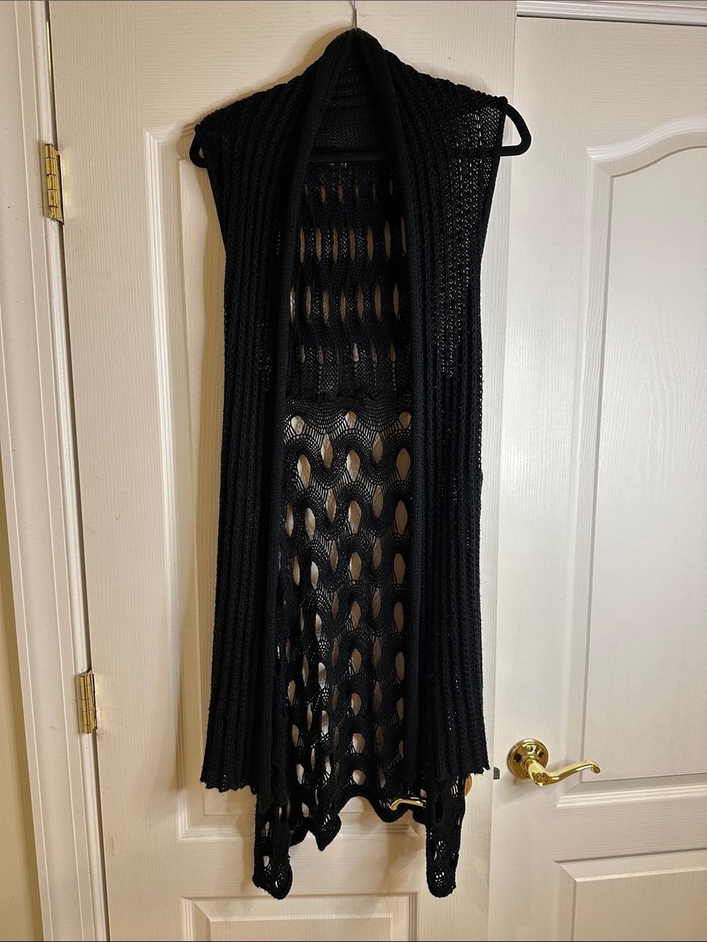 BCBGMaxAzria Black Open-Knit Sleeveless Duster Vest